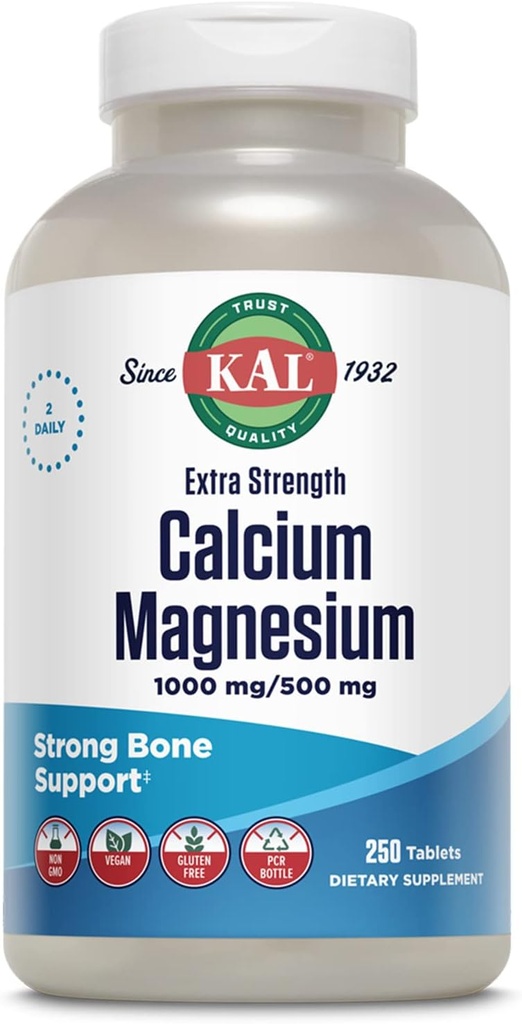 KAL Comprimés de magnésium de calcium extra-résistance, 250 Nombre