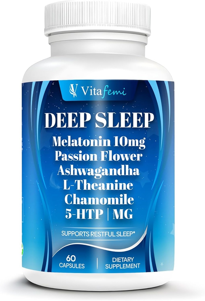 18-en-1 Melatonin10 mg , Supplément naturel de sommeil profond pour adultes, forme non-habitante, Ashwagandha, L-Theanine, Magnésium, Camomille, 5-HTP, non-OGM