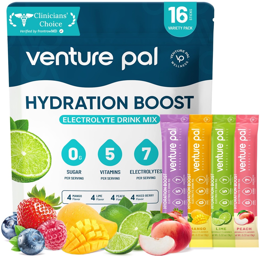 Venture Pal Powder Packets sans électrolyte de sucre - Liquid Daily IV Packets d'hydratation.