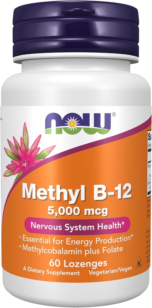 MAINTENANT Compléments alimentaires, méthylB-12 (méthylcobalamine) 5 000 μg, Santé du système nerveux*, 60 Lozenges