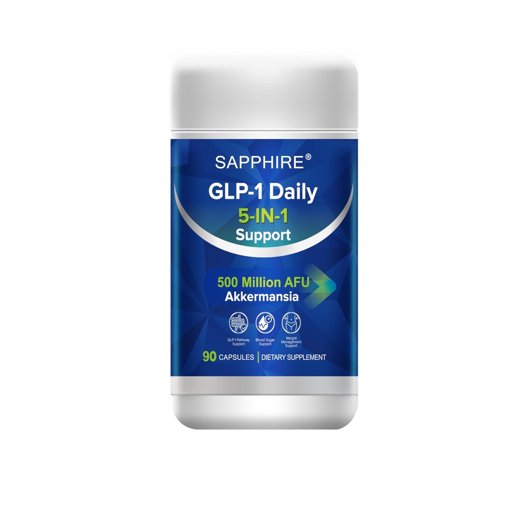 Sapphire GLP-1 Daily 5-in-1 Support – 500 Million AFU Akkermansia + Berberine, Chromium, Inulin & Botanicals – Metabolic Balance & Digestive Support, Vegan, 90 Capsules