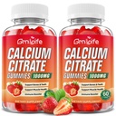 2 Pack Citrate de calcium Gommies, sans sucre Citrate de calcium 1000mg pour les muscles sains, Absorption Suppléments de calcium pour les adultes et les enfants, Fraise, 120 Compte
