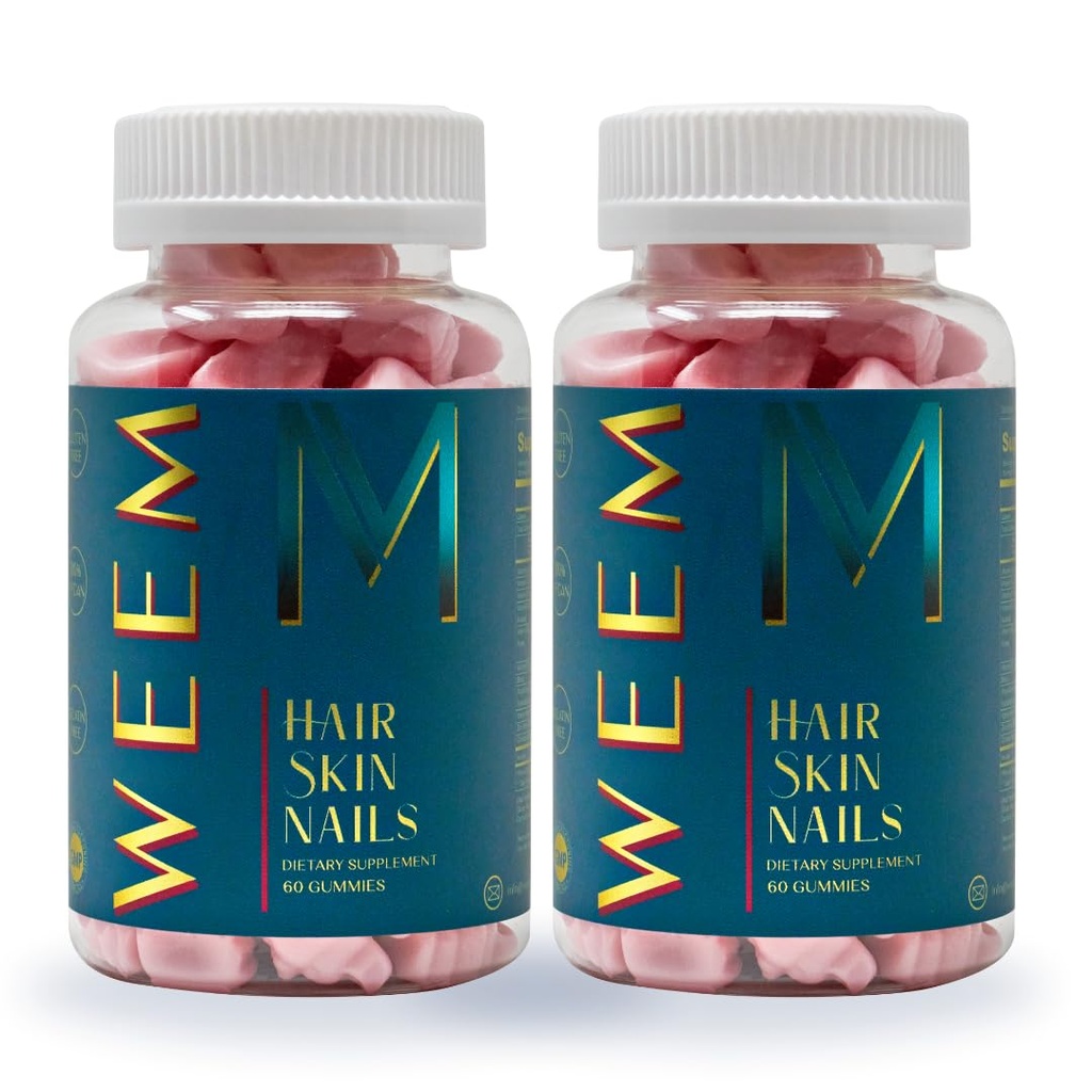 WEEM Peau et ongles Gommies - Supports Cheveux sains - Vitamines de biotine végétalienne pour les femmes et les hommes soutient la croissance des cheveux plus rapide, ongles plus forts, peau saine, force supplémentaire (2)