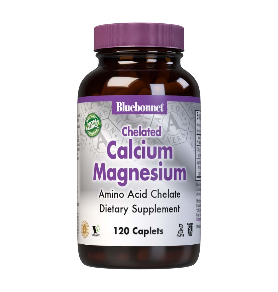 BlueBonnet Albion Caplets de magnésium calcium chélaté, 120 Nombre