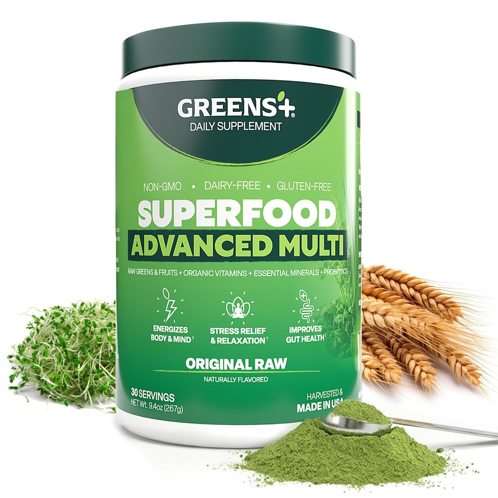 Greens+ Advanced Multi Raw Superfood | Essential Blend of Raw Foods, Superfruits and Sea Vegetables Powder | Vegan | Dietary Supplement | Non GMO, Soy Dairy & Gluten-Free | Size 9.4oz