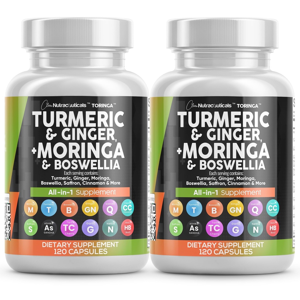 Turmeric Moringa Supplement | Ginger Boswellia Saffron - Supplement for Women and Men with Ceylon Cinnamon, Tart Cherry, Quercetin Garlic Nettle Holy Basil - 2Pack
