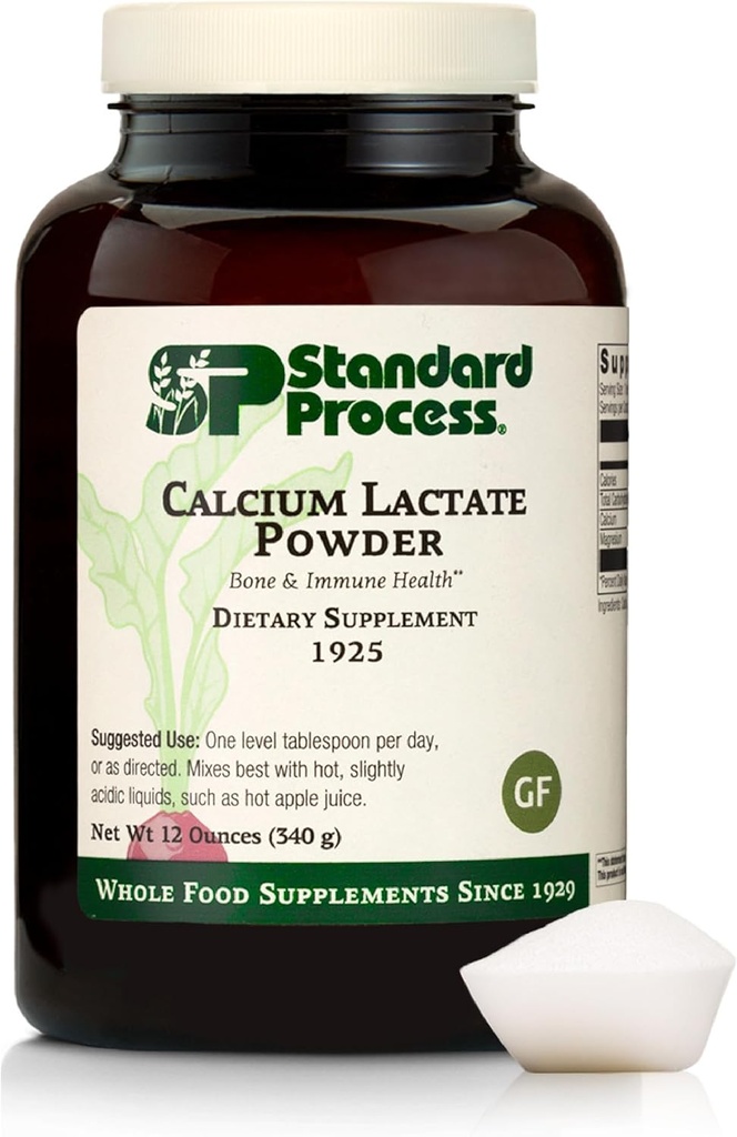 Processus standard - Poudre de lactate de calcium - Santé des os et soutien immunitaire - Supplément de magnésium de calcium pour la force des os et la santé du sang - Non-laiteux, non-soy et sans gluten - 12 oz