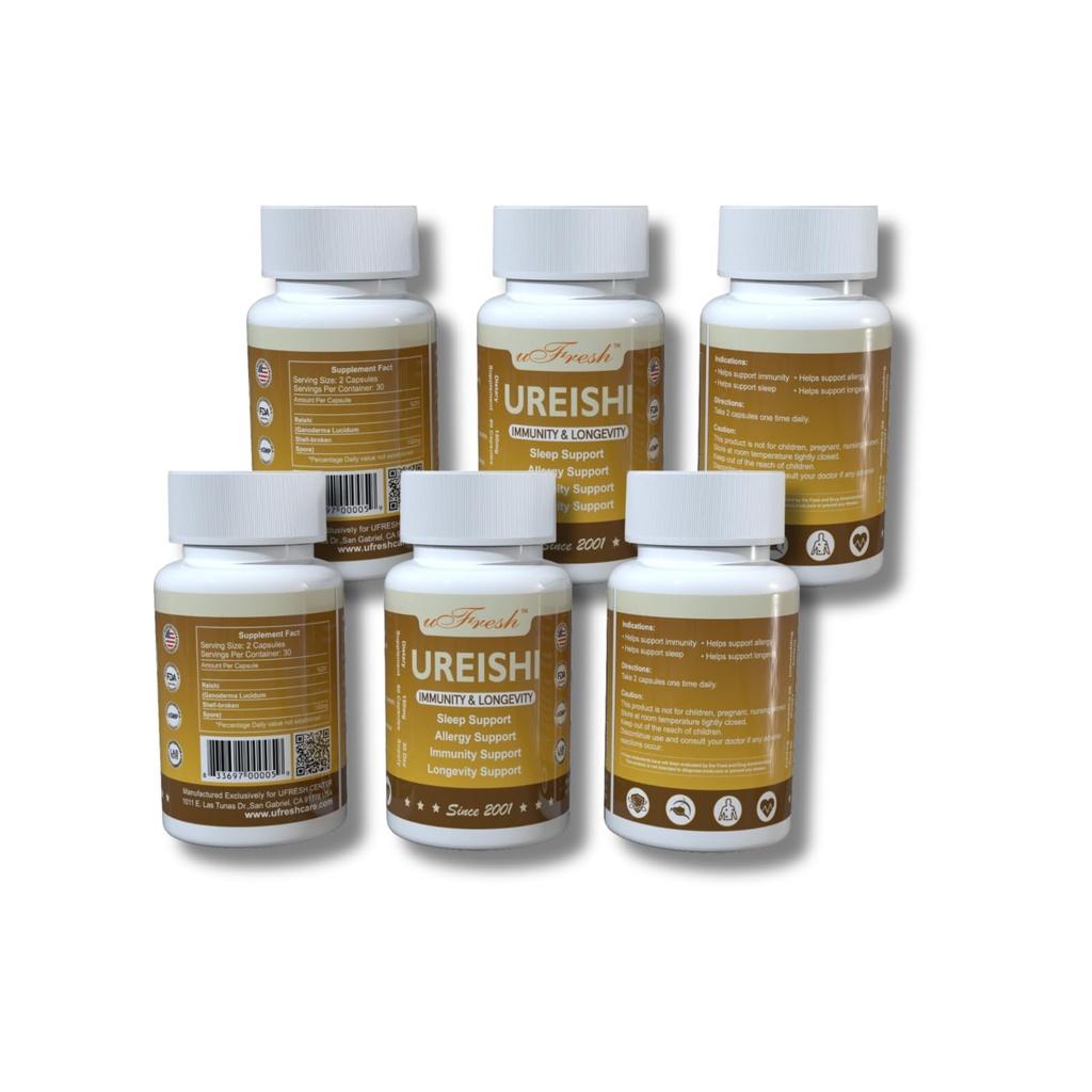 Ureishi Immunity & Longevity Support Dietary Supplement, 60 Capsules, 30 Day Supply (6 Bottles)