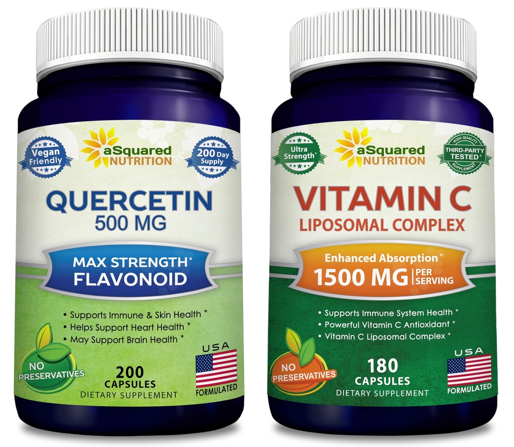 aSquared Nutrition Bundle pour Quercetin 500mg & Vitamine C Complexe Liposomale 1500mg - Soutien immunitaire