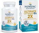 Nordic Naturals Ultimate Omega 2X avec vitamine D3, Saveur de citron - 60 gels mous - 2150 mg Omega-3 + 1000 UI D3 - EPA & DHA - Santé du cerveau, du coeur et de l'immunité - 30 portions