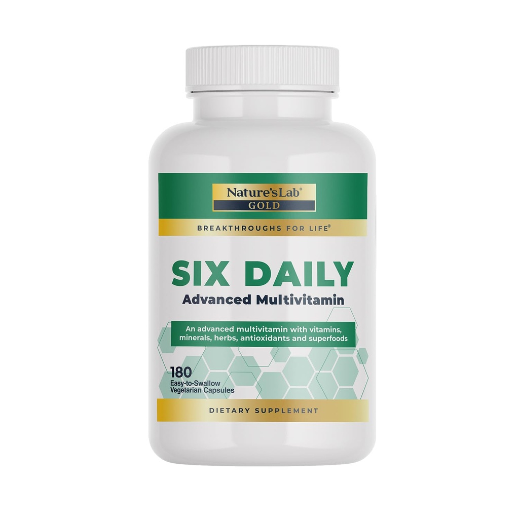 Nature's Lab Six Daily Advanced Multivitamin - Over 90 Nutrients, Minerals, Antioxidants, Herbs & Whole Foods - 180 Capsules (30 Day Supply)