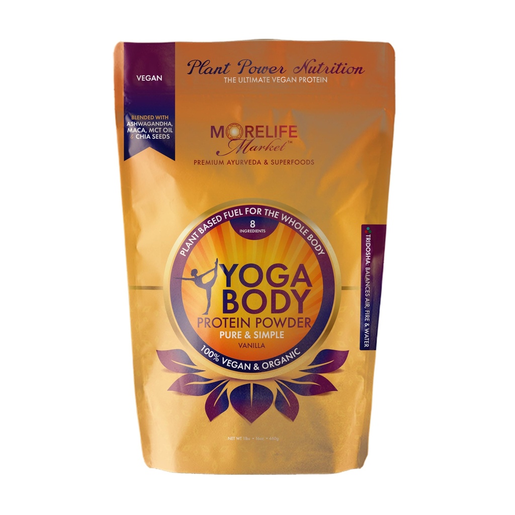 Yoga Body Protein Powder | 100% Vegan & Organic | Vanilla Flavor | Pea, Hemp, Chia | Plant Based Fuel | Meal Replacement | Ayurvedic-Friendly (1 lb)