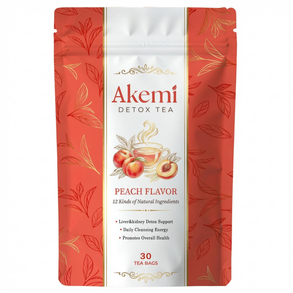 Akemi Detox Tea - Liver&kidney Detox Support, Energizing Tea with Dandelion Leaves, Milk Thistle, Yerba Mate, OolongTea, Nettle Leaves, Peach Flavor 30Bags (1)