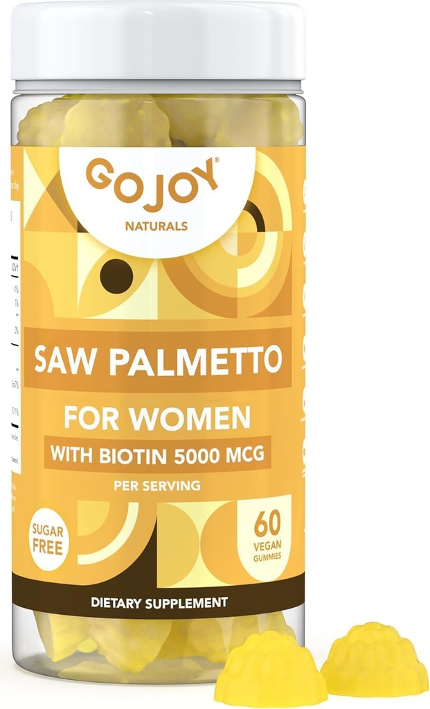 Saw Palmetto Gommies - 500mg Saw Palmetto pour les femmes avec 5000mcg de biotine et 10mg de zinc - non-OGM, sucre, gluten et sans soja, végétalien - 3e partie de laboratoire testé, 30 jours d'approvisionnement, 60 Gummies à croquer