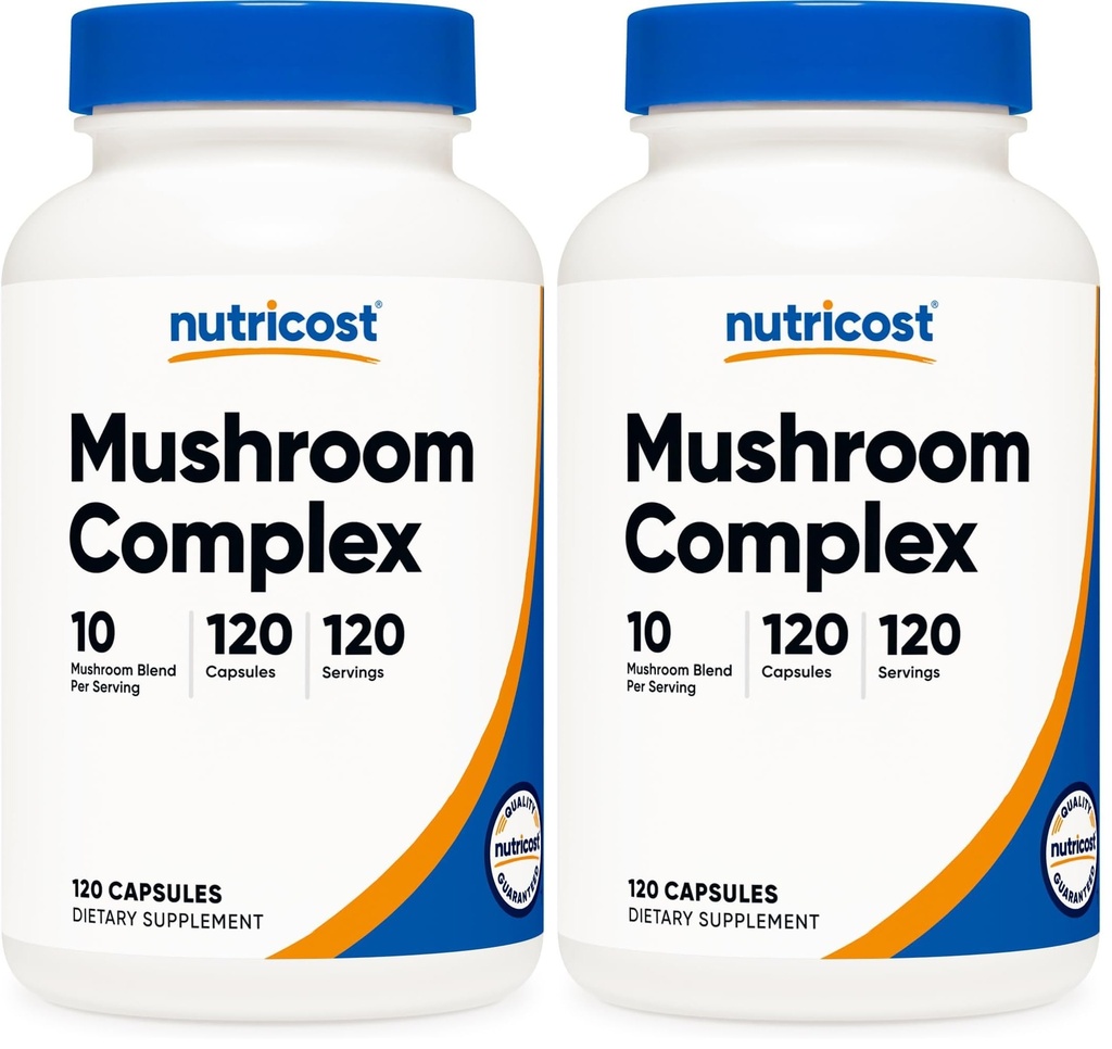 Nutricost Mushroom Complex Supplement 120 Capsules for 120 Servings Per Bottle - 10 Mushroom Blend (Includes Reishi, Maitake, Shiitake, Lion's Mane, and More) - Non-GMO and Gluten Free (Pack of 2)