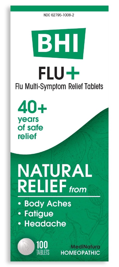 MediNatura BHI Flu + Cold/Flu Symptoms - Cold/Flu Symptom Relief Tablets for Seasonal Illness - Relieves Head & Body Aches & Fatigue - Fast-Acting, Chewable & Easy-to-Use Tablets - 100 Count