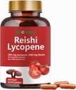 Capsules de lycopène, Lycopène naturel 200mg avec Mushroom Reishi Bio 200mg Supplément pour la santé de la prostate et le soutien immunitaire - Sans gluten, sans OGM, 60 Capsules (1 Pack)