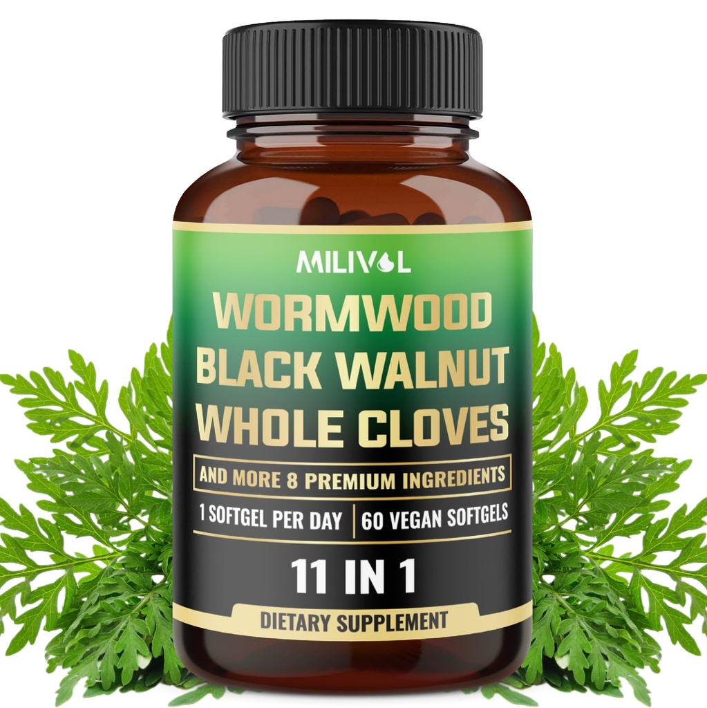 510 mg - Wormwood Softgels with Wormwood, Black Walnut, Whole Clove, and Milk Thistle, Berberine, Bitter Melon, Turmeric, and Cinnamon - 60 Softgels