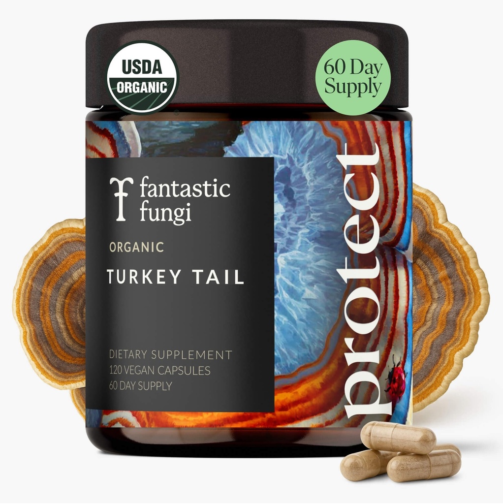 Fantastic Fungi Turkey Tail Mushroom Capsules - Organic Mushroom Extract for Gut Health & Immune Support, Functional Adaptogenic Turkey Tail Extract Supplement, Vegan Pills, 120 Caps (2-Month Supply)