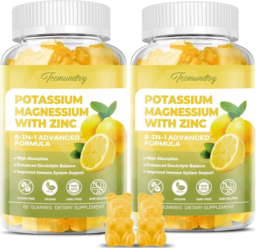 Supplément de potassium Gummies pour adultes: Citrate de potassium 99 mg - Supplément de magnésium de potassium pour le muscle, l'électrolyte, l'énergie