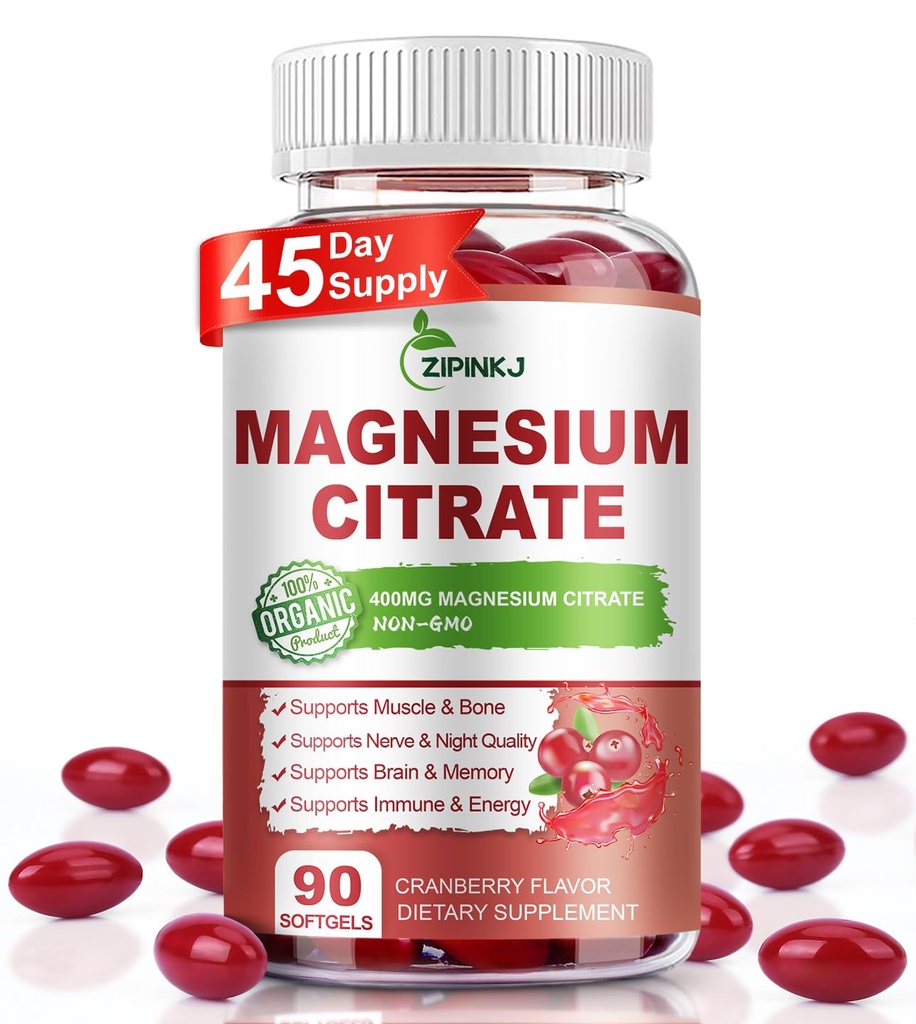 Magnesium Citrate Supplements for Women/Men, Magnesium Citrate 400mg with Vitamin D3, Vitamin B6 and Cranberry Extract High Absorption, Improved Night Quality Muscle & Bone, 90-Count, 45 Days Supply