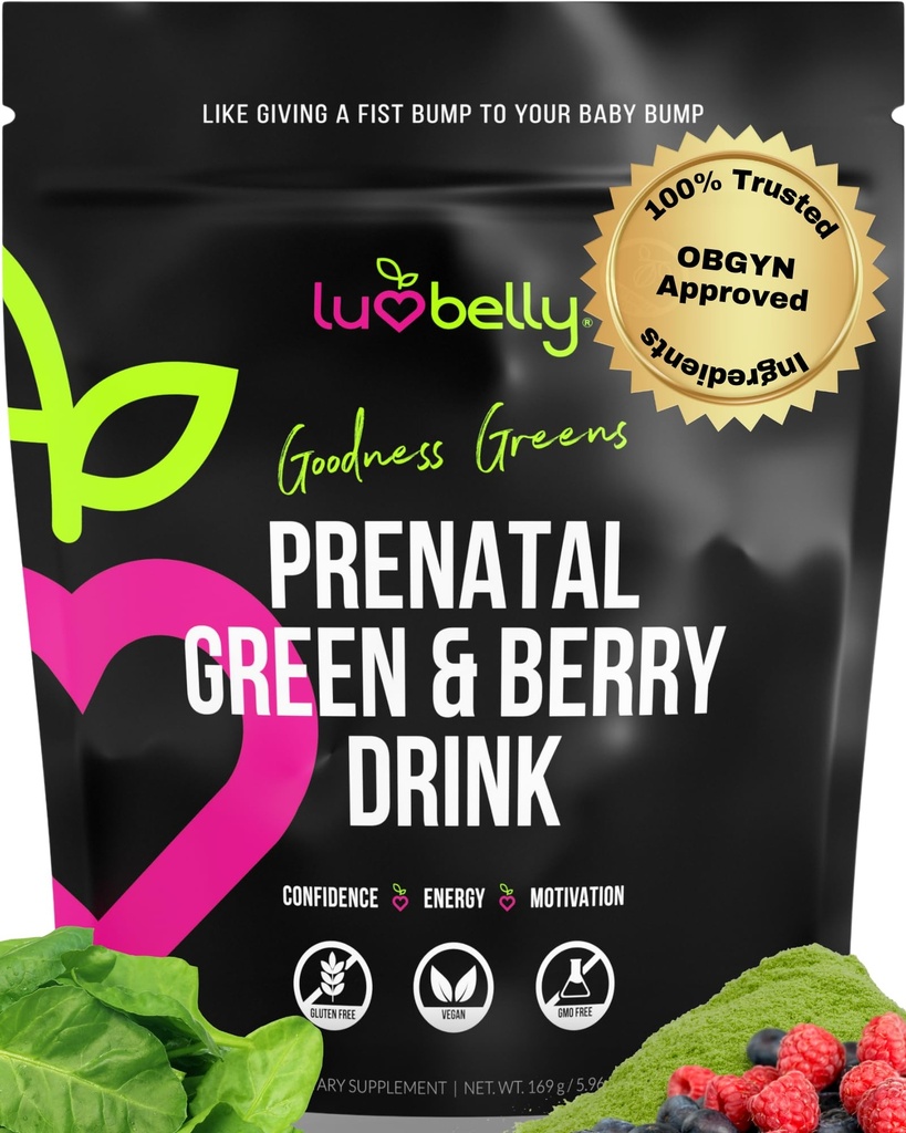 Greens for Pregnant Women - Safe Prenatal Greens Powder - OBGYN Approved Fertility & Pregnancy Supplements - Organic Pregnancy Green Powder - Yummy Prenatal Energy & Hydration Drink Mix - 24 Servings