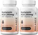 Supplément d'acide hyaluronique pur 250mg avec vitamine C 50mg, 120 Capsules Vegan - Hydratation de la peau pour Glow naturel, cheveux, ongles, os et formule de santé articulaire