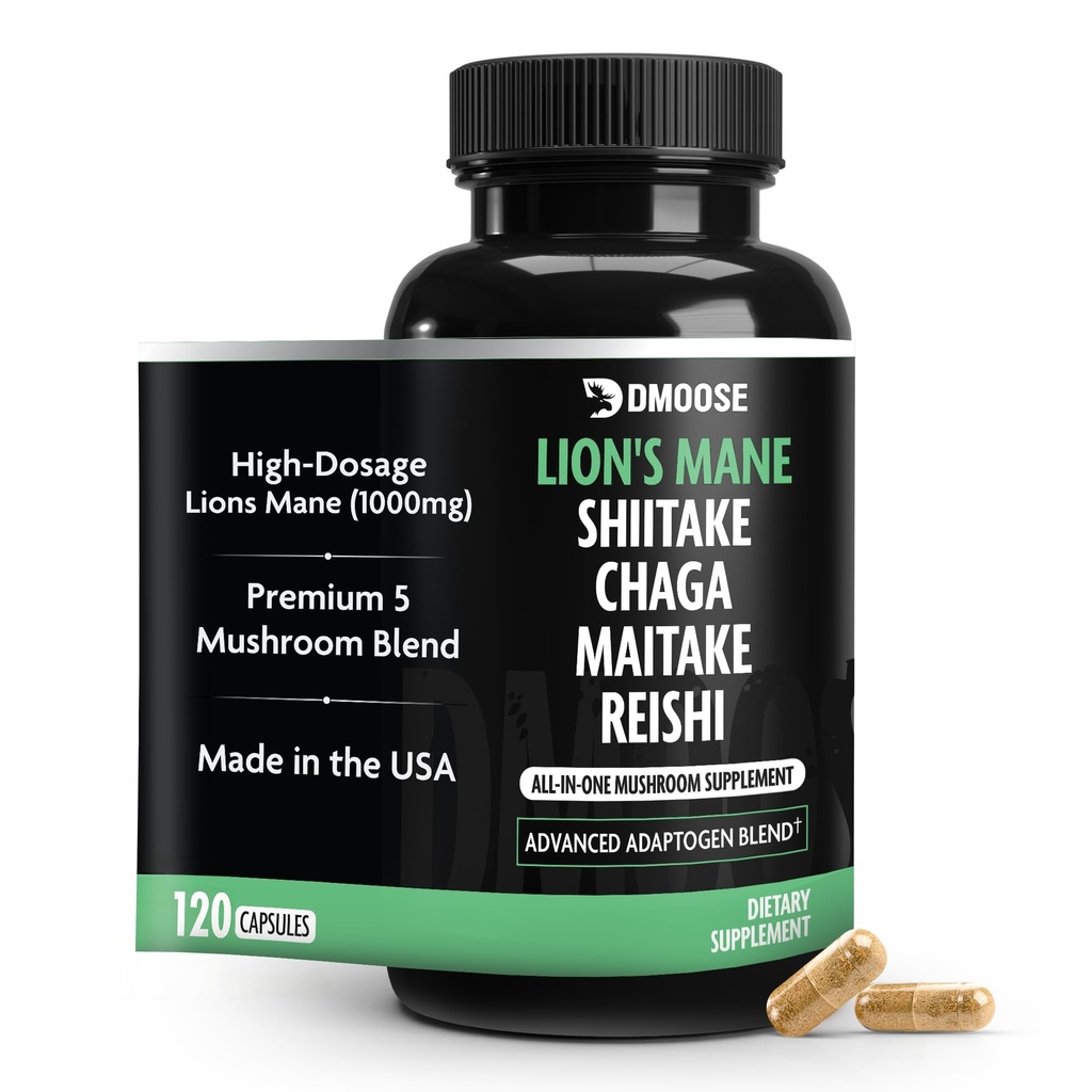 Lions Mane Mushroom Complex - 5300 mg Adaptogenic Blend for Memory, Focus and Immune Support - 5 in 1 Lionsmane, Chaga, Maitake, Shiitake and Reishi Extract - Nootropic Mushroom Supplement Capsules