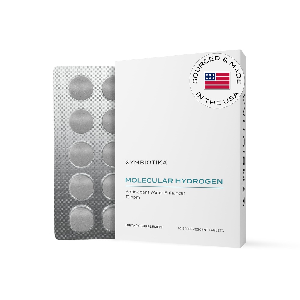 CYMBIOTIKA H2 Comprimés d'eau d'hydrogène moléculaire avec Magnésium, Energy Boost, sans gluten, boisson antioxydante kéto, suppléments de dissolution rapide, aide à combattre l'inflammation et le stress 30 comprimés, 12 ppm