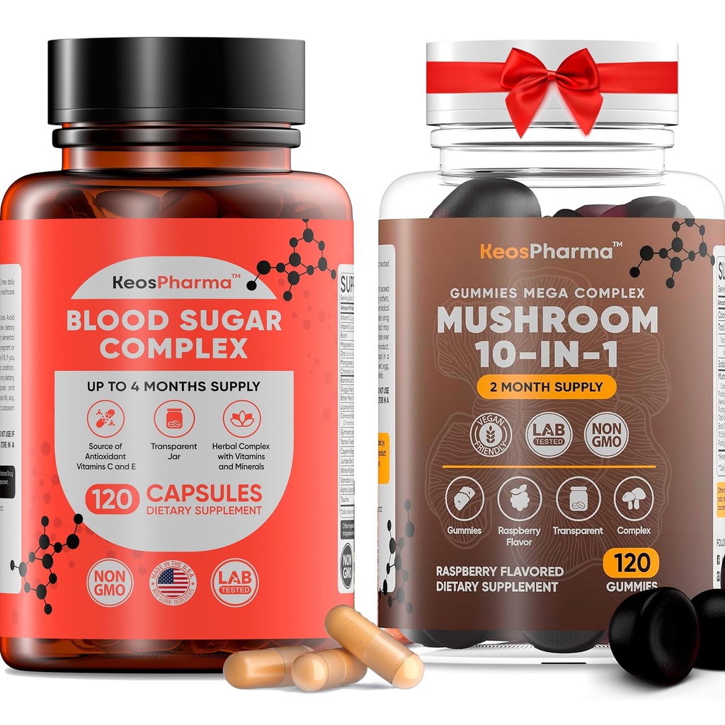 Blood Sugar Complex & Mushroom Gummies Bundle – 120 Capsules + 120 Gummies – Herbal Supplement for Daily Wellness – 4 Month + 2 Month Supply
