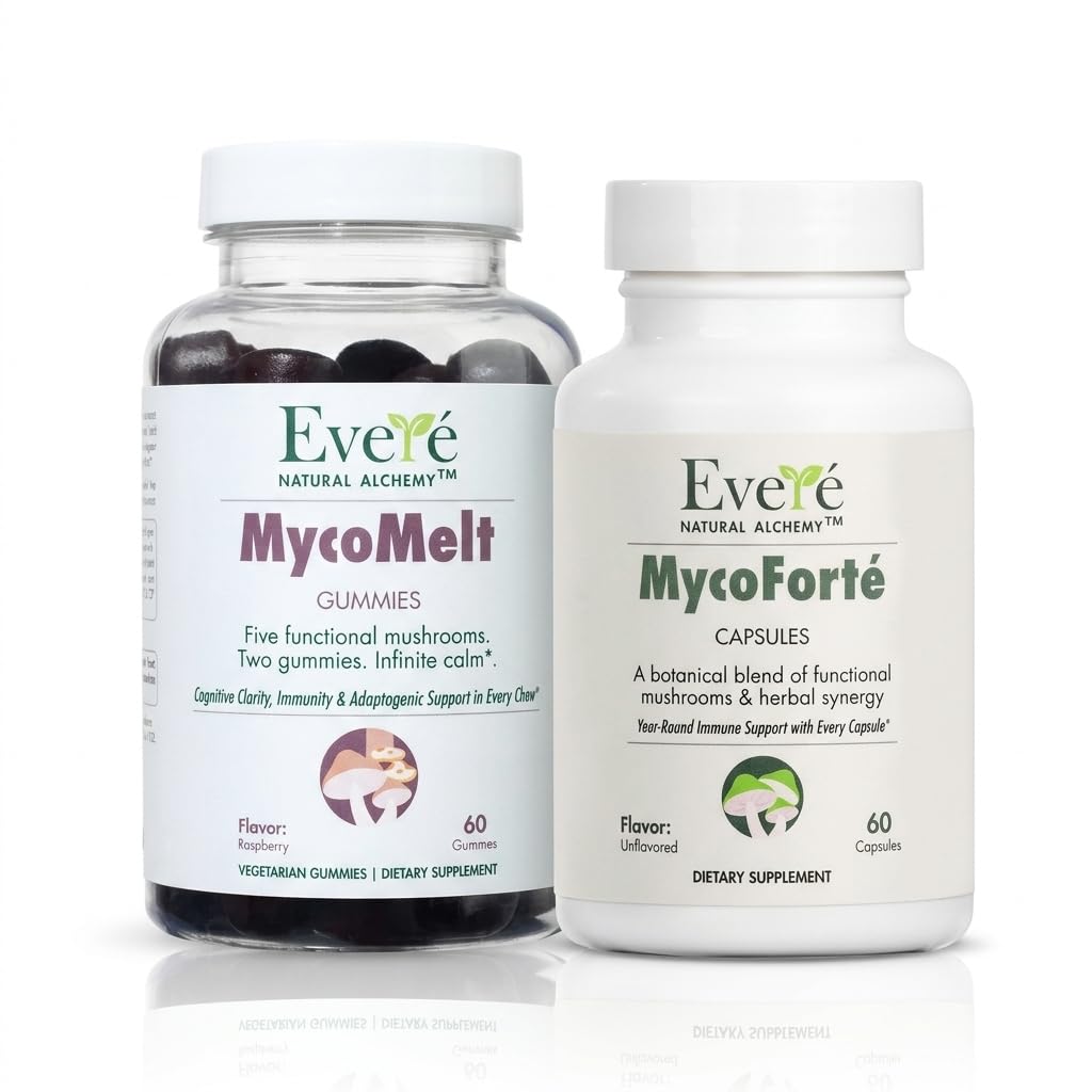 Everé Immune Strength Pack – Multi-Mushroom Wellness Blend for Balance & Clarity – Lion’s Mane, Reishi & Chaga – Vegan Gummies + Capsules, Made in USA