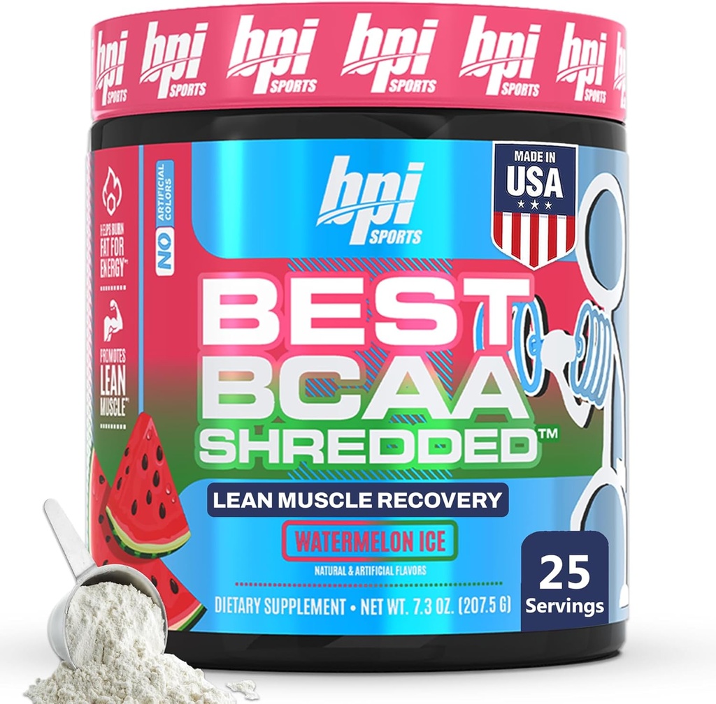 BPI Sports Best BCAA Shredded - Caffeine Free Thermogenic Recovery Drink, Lean Muscle Building BCAA Powder For Women and Men, Preworkout BCAAs Amino Acids Drink- Watermelon ICE - 25 Servings