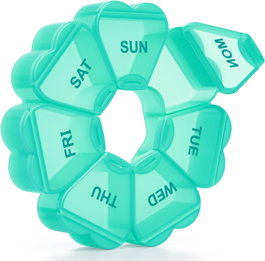 Grand organisateur hebdomadaire de pilules, Pill Box 7 Day, KAPENS Cas quotidien de vitamines Compartiments de grande capacité, contenants de pilules pour suppléments de médecine de l'huile de poisson, vert