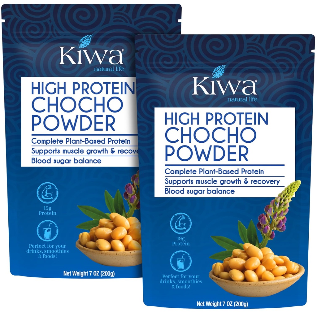 Kiwa Chocho Powder 2-Pack – Complete Plant-Based Protein from Andean Lupin – Supports Muscle Growth, Recovery & Blood Sugar Balance – 7oz Bags