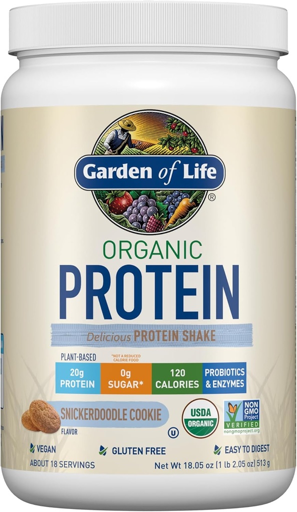 Garden of Life Vegan Protein Powder - Snickerdoodle Cookie - 20g Plant Protein, BCAAs, Probiotics & Digestive Enzymes - Gluten-Free, Non-GMO