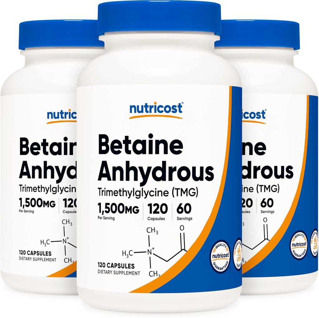 Nutricost Betaine Anhydrous Caps 1500mg, 60 Servings Per Bottle (3 Bottles)