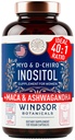 Myo et D-Chiro Inositol Supplément 40:1 Ratio - 2 000 mg Myo-Inositol plus Maca Racine et Calme Ashwagandha - Vitamines de soutien ovarienne saine et suppléments de fertilité pour les femmes - 120 Capsules Vegan