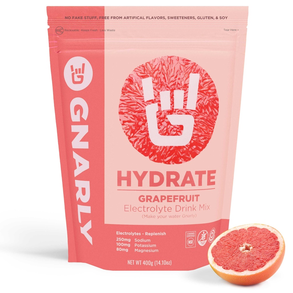 Gnarly Nutrition Hydrate Electrolyte Powder – Ruby Red Grapefruit Exercise Hydration Drink Mix – NSF Contents Certified – Electrolyte Solution, Performance & Recovery – Ruby Red Grapefruit, 14.10 oz