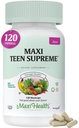 Vitamines pour adolescentes 12-17 - Multivitamines pour adolescentes D3, Fer, Calcium, Biotine, Zinc, Enzymes digestifs – Multivitamines pour adolescentes pour une peau saine, immunitaire et de l'humeur – 120 Nombre