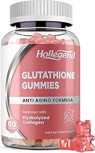 Glutathion réduit 500mg Gummies, L-Glutathion avec Collagen Suppléments à croquer pour soins de la peau, soutien du foie, antioxydant, système immunitaire, 60 Nombre