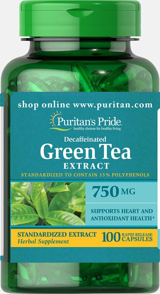 Puritan's Pride Décaffeinated Green Tea Extrait normalisé 750 mg-100 Capsules