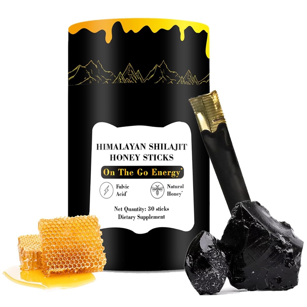 Zotreval Shilajit Miel Sticks, 30 Sticks - Résine Himalayenne pure, Miel Bio & Safran pour l'Energie Boost, Immune Support & Vitalité, SHILAJIT Miel Sticks pour hommes et femmes
