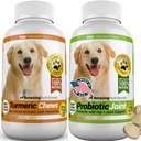 Joint Support Turmeric Probiotics for Dogs Digestive Health Bundle - Eliminates Joint Pain Inflammation, Incontinence, Gas and Diarrhea