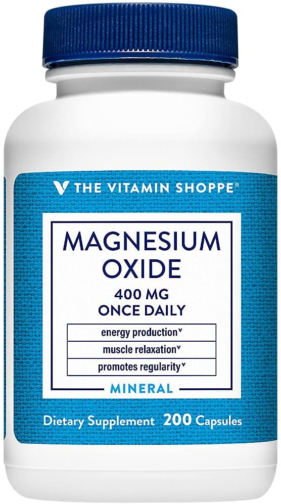 La vitamine Shoppe Oxyde de magnésium 400mg – Formule minérale quotidienne essentielle pour soutenir la production d'énergie, la relaxation musculaire, la santé osseuse et promouvoir la régularité digestive (200 capsules)