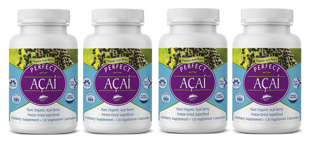 Perfect Supplements – Perfect Acai – 120 Capsules – Pure Organic Freeze-Dried Acai Berry Superfood - Powerful Antioxidants - Immune Support – 4 Pack