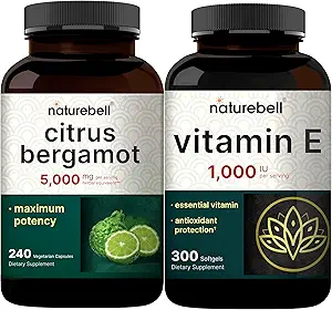 NatureBell Vitamine E Oil Softgels, 1000iu Par Servant & Citrus Bergamot Capsules de Véggie 5 000 mg Équivalent Pack de Bundle