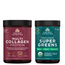 Alimentation ancienne Poudre biologique SuperGreens, 25 portions + poudre protéinée multicollagène, non aromatisée, 45 portions