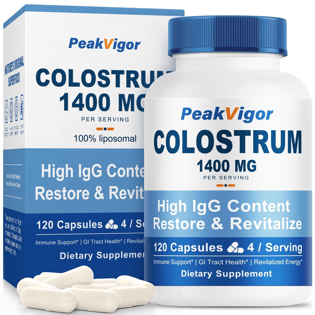 Bovine Colostrum Capsules 1400mg,Immune & Gut Support, Energy Support, Hair Growth – No Fillers, Non-GMO, 120 Capsules