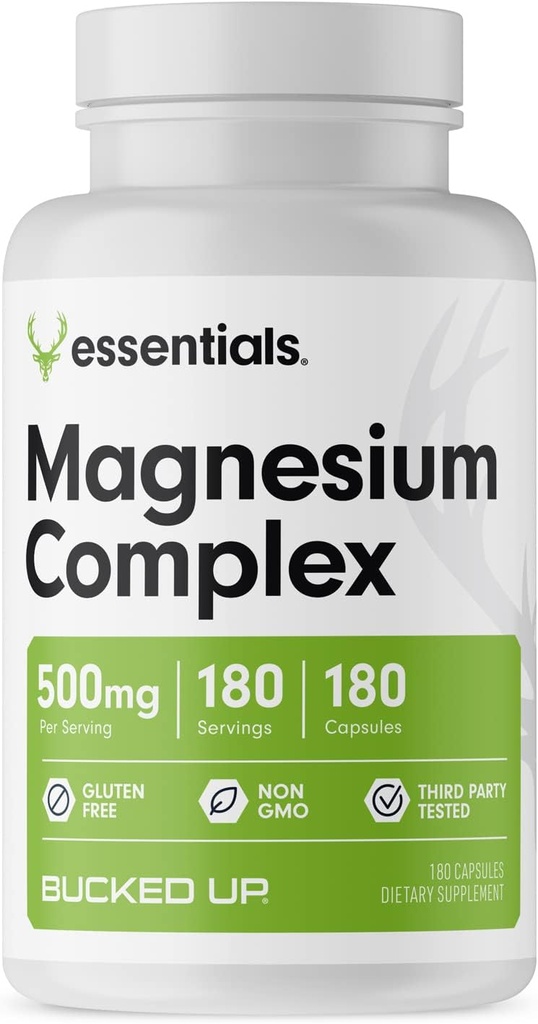 Supplément de magnésium 500mg Capsules de magnésium Complexe avec glycinate, citrate et oxyde de 3 formes actives de magnésium Facile sur l'estomac Fabriqué aux États-Unis