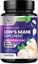 Lions Mane Mushroom Capsules 10 000mg - Lions Mane Supplément Capsules pour le soutien de la mémoire et de la concentration, Cerveau, Immuni Health Support, Vegan, mis en bouteille aux États-Unis, Lions Mane Mushroom Powder Extract, 60 Compte